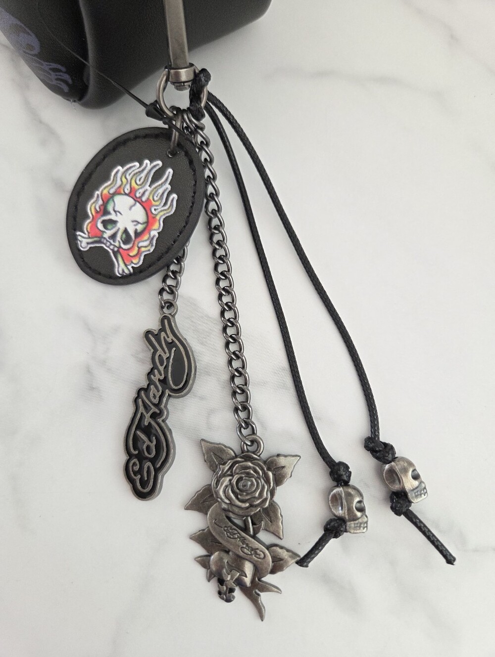 Ed Hardy Tiger Rose Tattoo Black Vegan Leather Barrel Bag NWT Charms Edgy - Picture 6 of 16